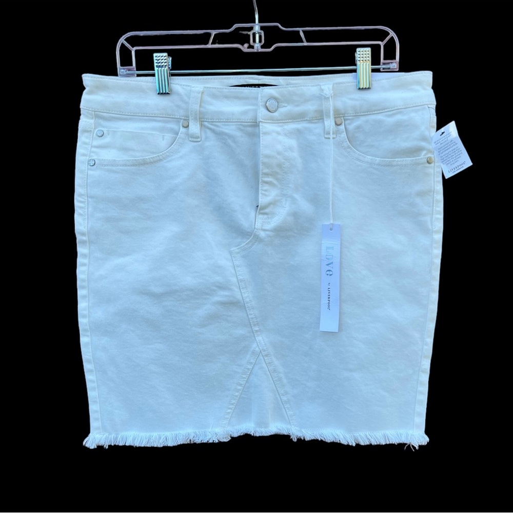 White Denim Straight Skirt by LOVE by Liverpool Jeans Co